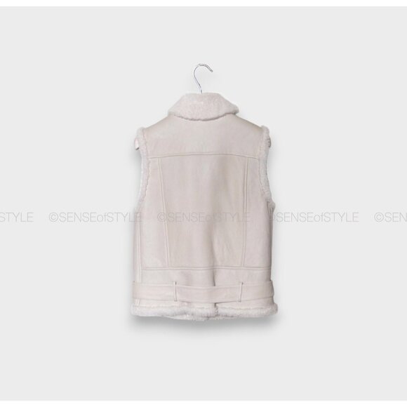 Brunello Cucinelli Women's Vest Fur Jacket Shearling Moto Leather Size 40 S - Picture 6 of 8